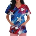 thumbnail image 3 of 250 Anniversary Usa Scrub Shirt Women Usa Flag Print Independence Day Patriotic Star V Neck T Shirts Short Sleeve Relaxed Fit Workwear Nursing Uniforms with Pockets, #01 Navy, M, 3 of 4
