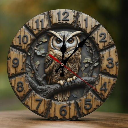Wall Clock Decorative - Rustic Owl-C Print 2D Vintage Wall Clocks Battery Operated Silent Non-Ticking for Bedroom, Living Room, Kitchen, Office, Classroom, 10 Inch