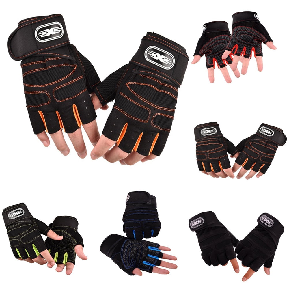 Weight Lifting Fitness Gym Training Leather Suede Palm Long Wrist Wrap Gloves 
