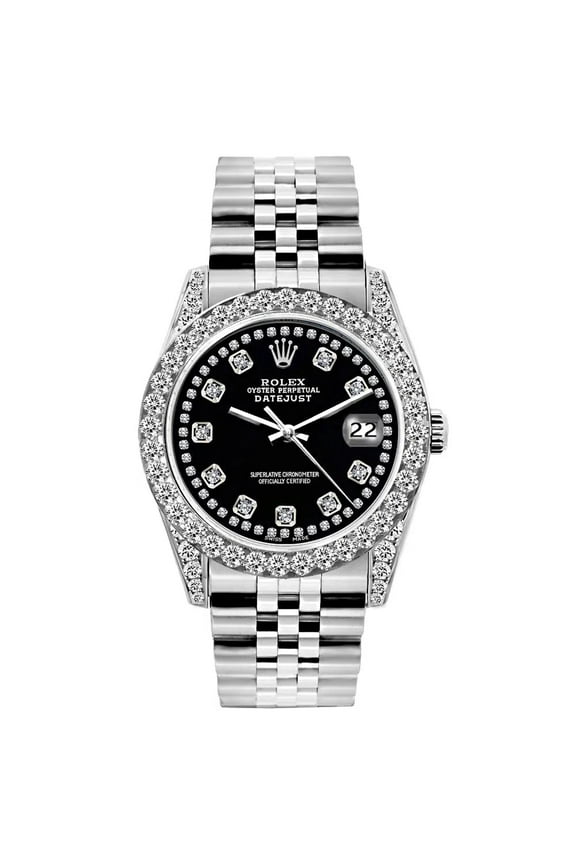 Pre-Owned ROLEX DATEJUST DIAMOND WATCH, 31MM, STAINLESS STEEL BRACELET BLACK STAR DIAL W/ DIAMOND BEZEL AND LUGS