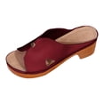 thumbnail image 5 of Rokment Orthopedic Mules Dressy Sandals for Women Ladies Summer Fashion Casual Leather Open Toe Platform Chunky Block High Heels Comfortable Arch Support Walking Dress Slip on Slides Wine Size 8, 5 of 6