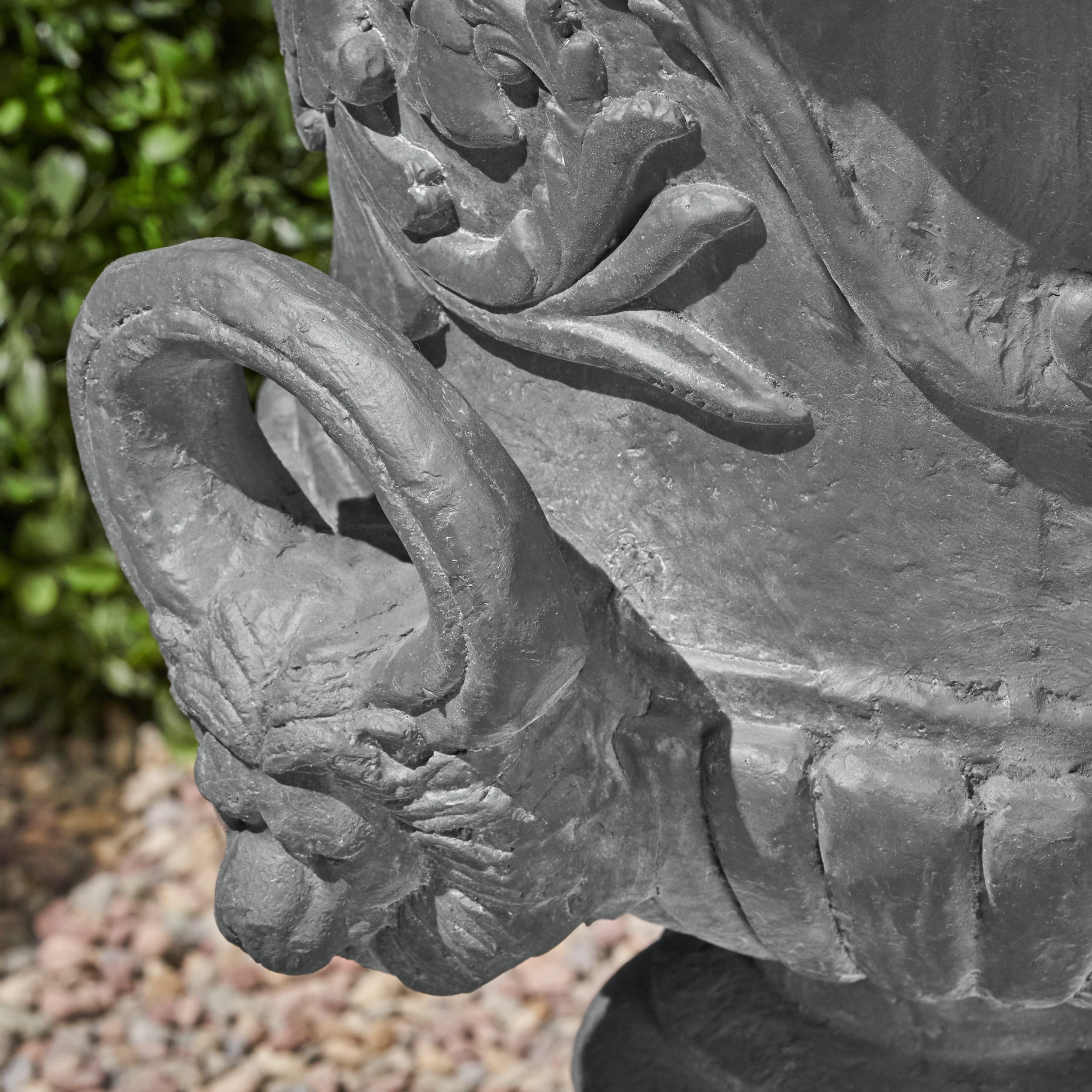 GDF Studio Tunlaw Outdoor Traditional Roman Chalice Stone Garden Urn Planter, Antique Gray