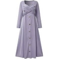 thumbnail image 3 of Womens Fall Dresses for Wedding Guest, Casual Plus Size Cross Button Long Sleeve Tiered Maxi Dress with Pockets, 3 of 6