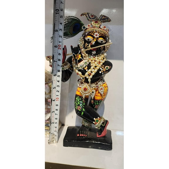 9.5inch/24cm marble dust radha ramn statue with gold leaf stone , vrindavan king shri radha raman murti ,vrindavan self made deties ,