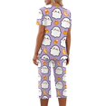 thumbnail image 6 of Women's Halloween Lounge Set Short Sleeve Round Neck Top and Capri Pants with Pockets Ghost Print Breathable Soft Pajama Set Casual Sportswear for Daily Wear Purple Pink 2XL, 6 of 6