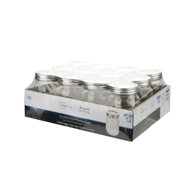 Mainstays Clear Glass Canning Jars, 500ml, 12 Piece