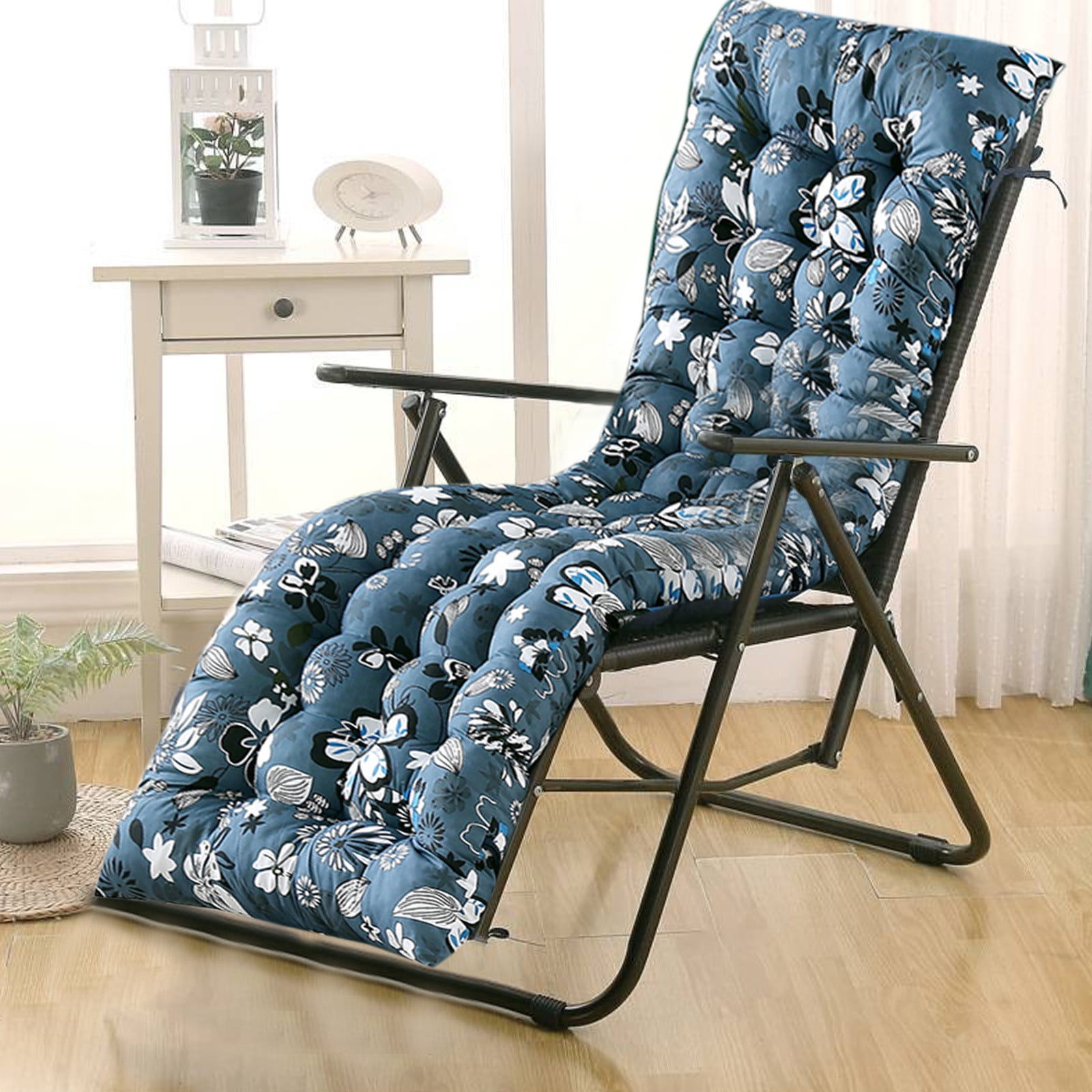 Zhourta 19x62 Inch Outdoor Water Resistant 2 or 3 Seat Bench Cushion, Indoor Fade Resistant Pad Navy Flowers, Patio Furniture Pad Indoor Outdoor Use