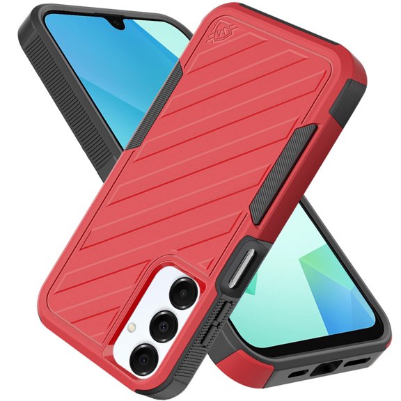 For Apple iPhone 16e Case, Hybrid lined shockproof dual layer Rugged 2in1 Hard PC & Silicone TPU Non Slip Textured Tough Armor Phone Cover (Red)