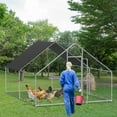 thumbnail image 2 of Pefilos 157" Large Walk-in Chicken Coop, Metal Rabbit Hutch with Waterproof and UV Protection Cover, Outdoor Galvanized Wire Poultry, Silver, 2 of 12