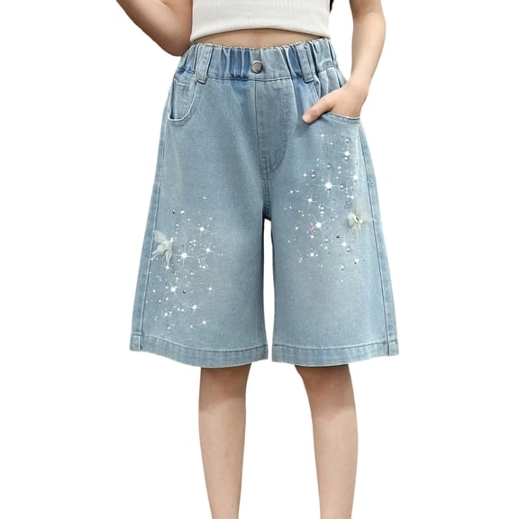 Byoo Gradient Dye Overalls Shorts for Little Girls Solid Adjustable Strap Casual Shorts Outdoor Play Bottoms,Light Blue