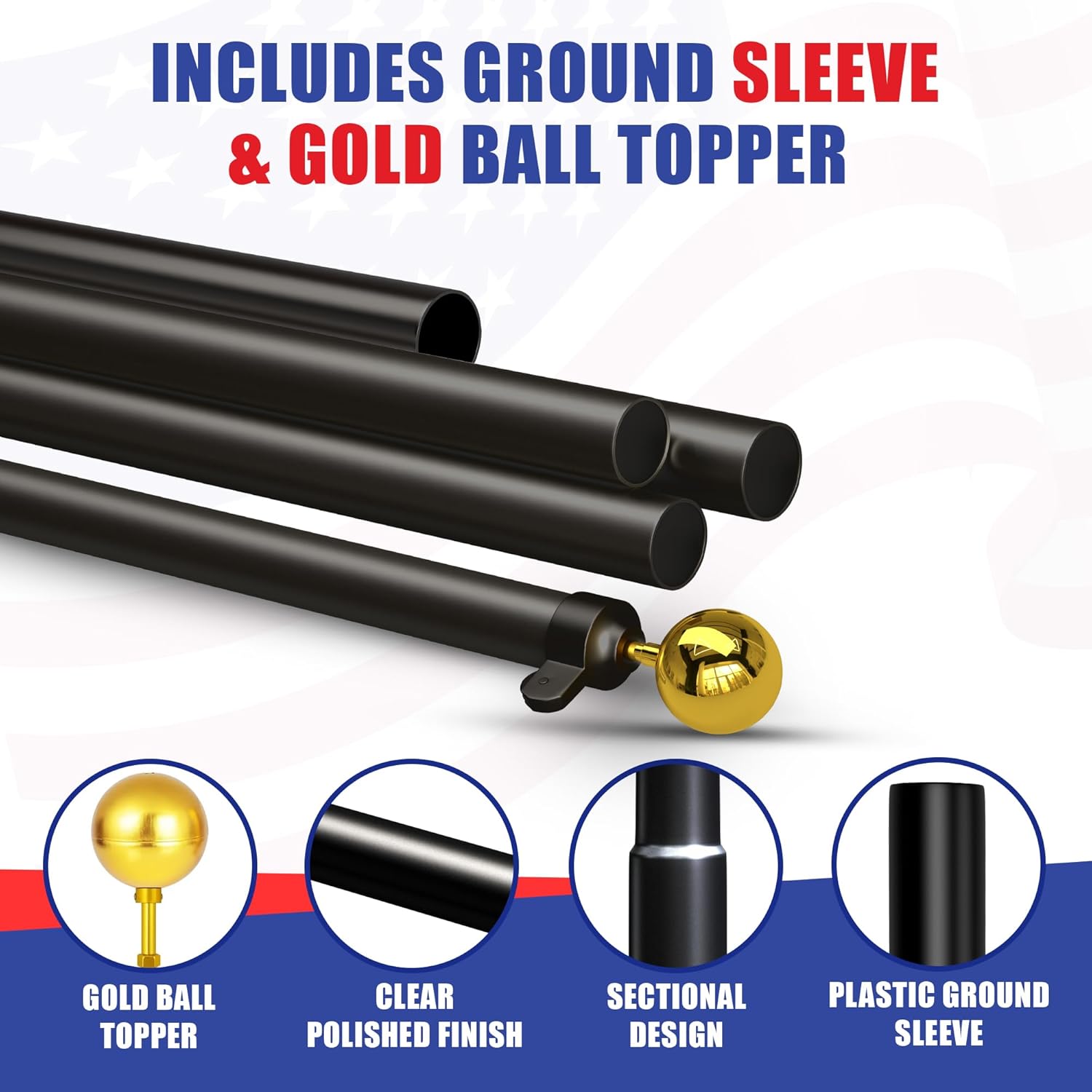 Super Tough USA-Made 25ft Heavy Duty Flag Pole for Outside House - Black Anodized - Residential In-Ground Flagpole - 4-Section High-Grade Aluminum - Includes All Accessories