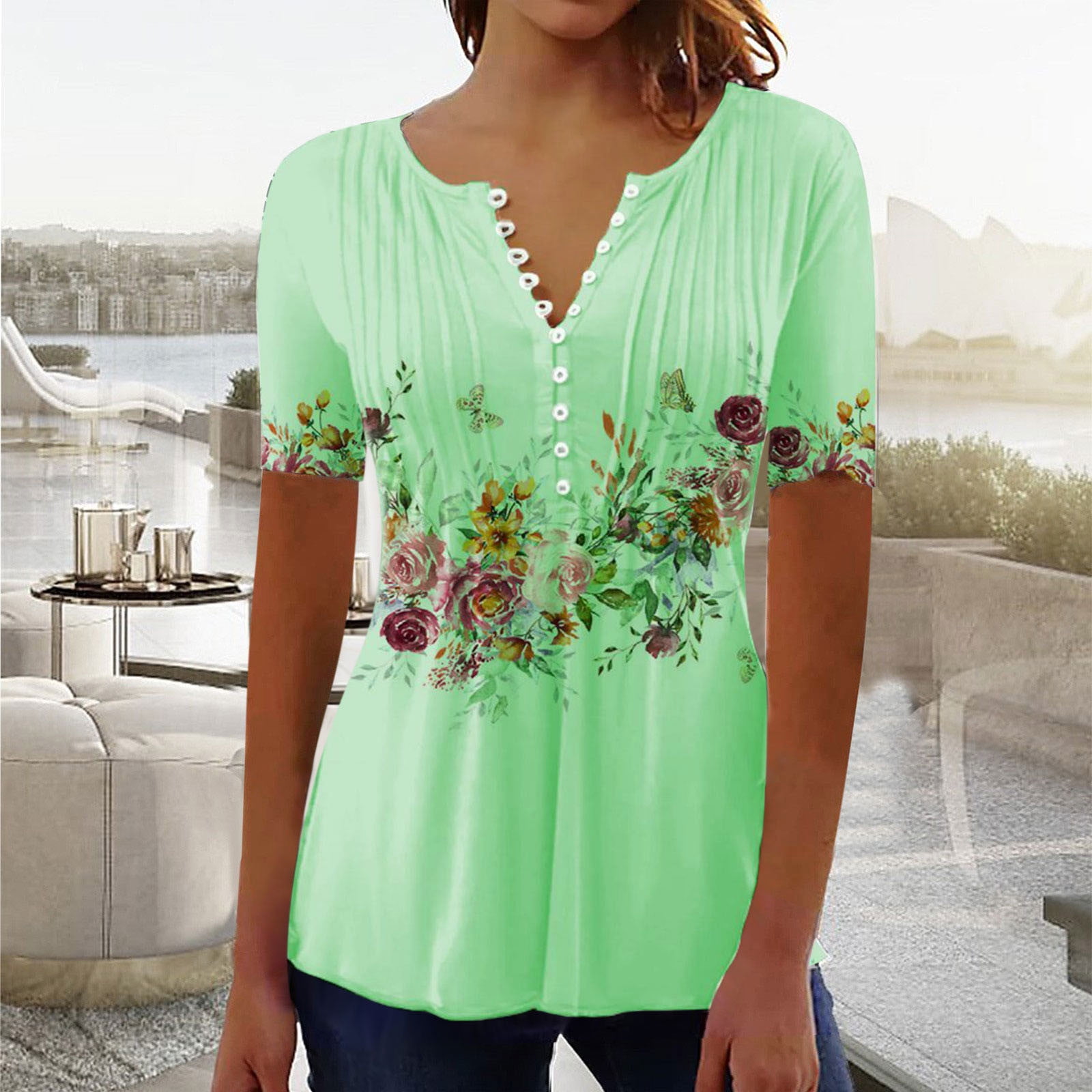 Xihbxyly Tunic Tops for Women Loose Fit, Short Sleeve Shirts for Women  Summer Tunic Tops to Wear Tshirts Loose Casual Blouse Tee Printed Folwy  Shirt, Green, M 1 Dollar Items for Girls #
