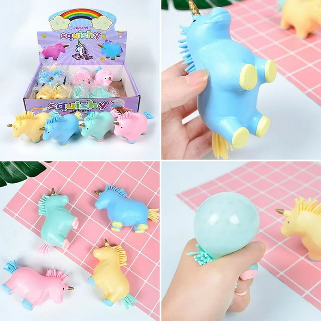 Pelotas antiestrés luminosas de unicornio, juguetes para apretar, juguetes antiestrés, pelota antiestrés kawaii blanda para adultos y niños, juguetes para aliviar el estrés