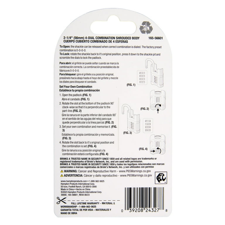 Brinks 57mm 4-Digit Resettable Steel Combination Padlock