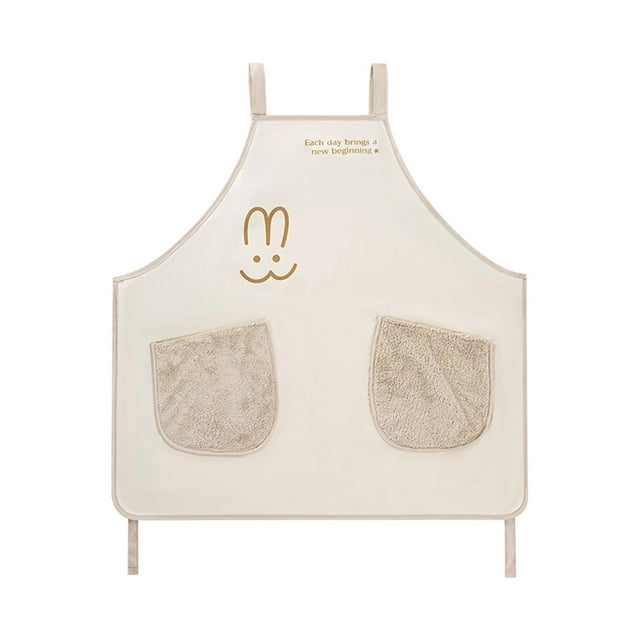 Delantal de cocina con bolsillos para limpiarse las manos, sin mangas, impermeable, con dibujos animados, ideal para cafeterías, cocinas, repostería y Color crema