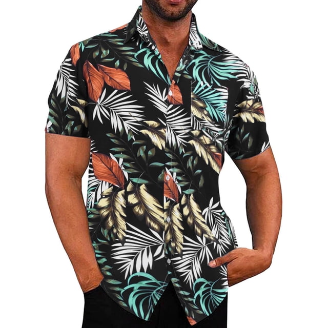 Rinsvye Chemise à Manches Courtes Imprimée pour Hommes Printemps Été Col Décontracté Plage Hawaïenne Tropicale