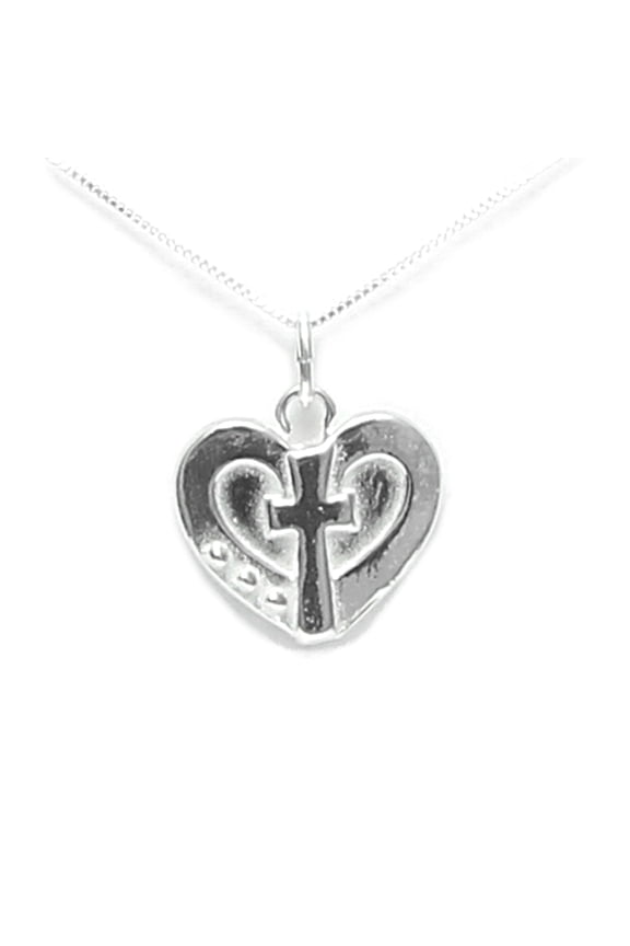 Truly Loved Cross and Heart Necklace Sterling Silver - Gift Boxed with Inspirational Story Card - Made in USA (16" shipped from Artist Studio)