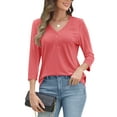 thumbnail image 6 of VDJ Summer Tops for Women 3/4 Sleeve Button Up Plain Tee Comfortable Casual Lounge Shirts Light Green Chic Blouses Size M, 6 of 8