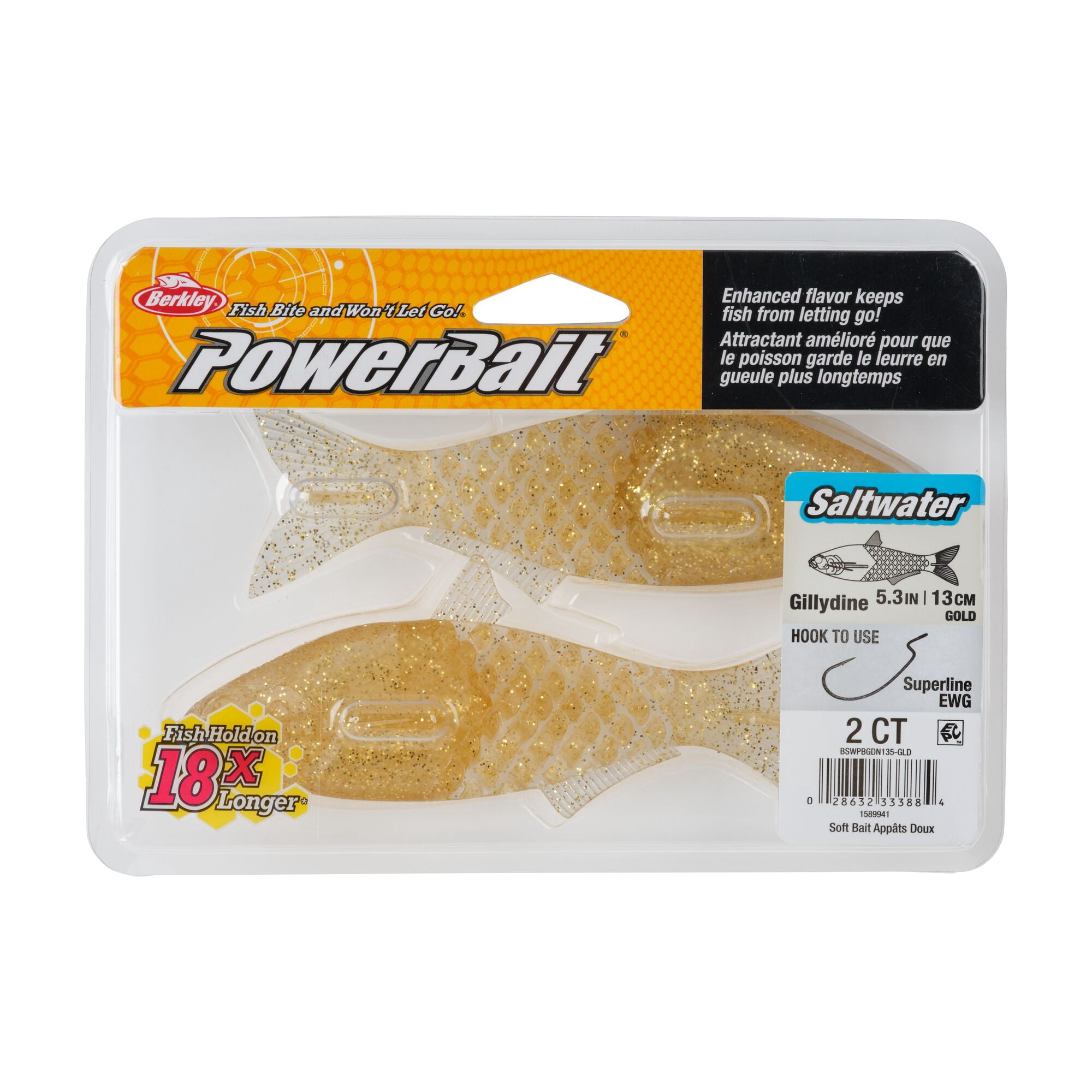Berkley PowerBait® Saltwater Gillydine, 5.3 in, Swimbaits, Gold (2-count)