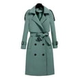 thumbnail image 5 of comerut Women Coat Autumn Winter Belted Turn-down Collar Elegant Solid Color Dual Pocket Long Sleeves Thick Warm Mid-long Office Ladies Female Jacket Outwear, 5 of 8