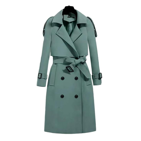 comerut Women Coat Autumn Winter Belted Turn-down Collar Elegant Solid Color Dual Pocket Long Sleeves Thick Warm Mid-long Office Ladies Female Jacket Outwear