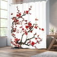 thumbnail image 3 of Red Floral Shower Curtain for Bathroom 60Wx72L Inch Cherry Blossom Flower Plum Asian Japanese Aesthetic Watercolor Traditional Weeping Branch Ink Scenery Waterproof Polyester Fabric Bathtub, 3 of 6