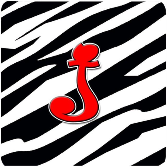 Carolines Treasures CJ1024-JFC Monogram - Zebra Red Foam Coasters- Initial Letter J - Set 4- 3.5 x 3.5 In.