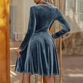 thumbnail image 4 of Long Sleeve Dress for Women Casual Crew Neck Grand Velvet Dress Solid Color Mid Length Dress, 4 of 8