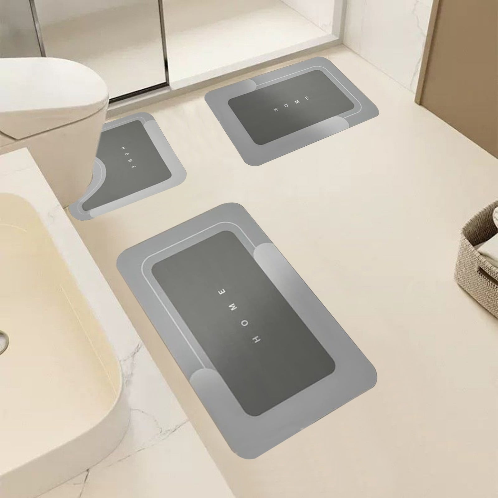 3-Piece Bathroom Toilet Mat Set Super Absorbent Washable Non Slip Bath Rugs for Home Hotel Shower Room Safe Comfortable Quick Drying Modern Stylish Design