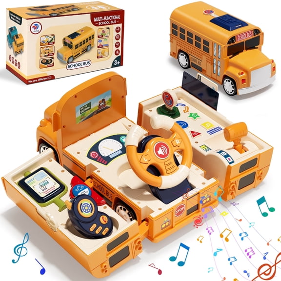 School Bus Toys for Toddler 1 3, School Bus Toys with Light and Sound, Foldable School Bus Toys for Boys, Toys Boys 1 Year Old, Christmas Birthday Gift for Boy
