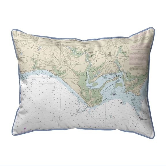 Betsy Drake Interiors Madison Reef to Kelsey Point, CT Nautical Map Small Corded Indoor/Outdoor Pillow 11x14