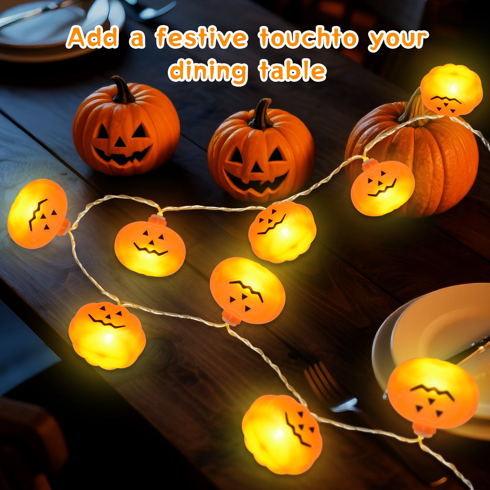 Qoosea Halloween String Lights 14.8ft 30 LED Pumpkin Latern Outdoor Indoor Decoration Orange Holiday Bulbs 8 Modes Battery Operated