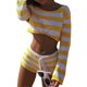 thumbnail image 1 of VISgogo, conjunto de 2 piezas de punto a la moda para mujer, Tops cortos con hombros descubiertos de Color sólido/rayas + conjunto de pantalones cortos con cintura elástica para mujer, S/M/L VISgogo  moda, 1 of 7