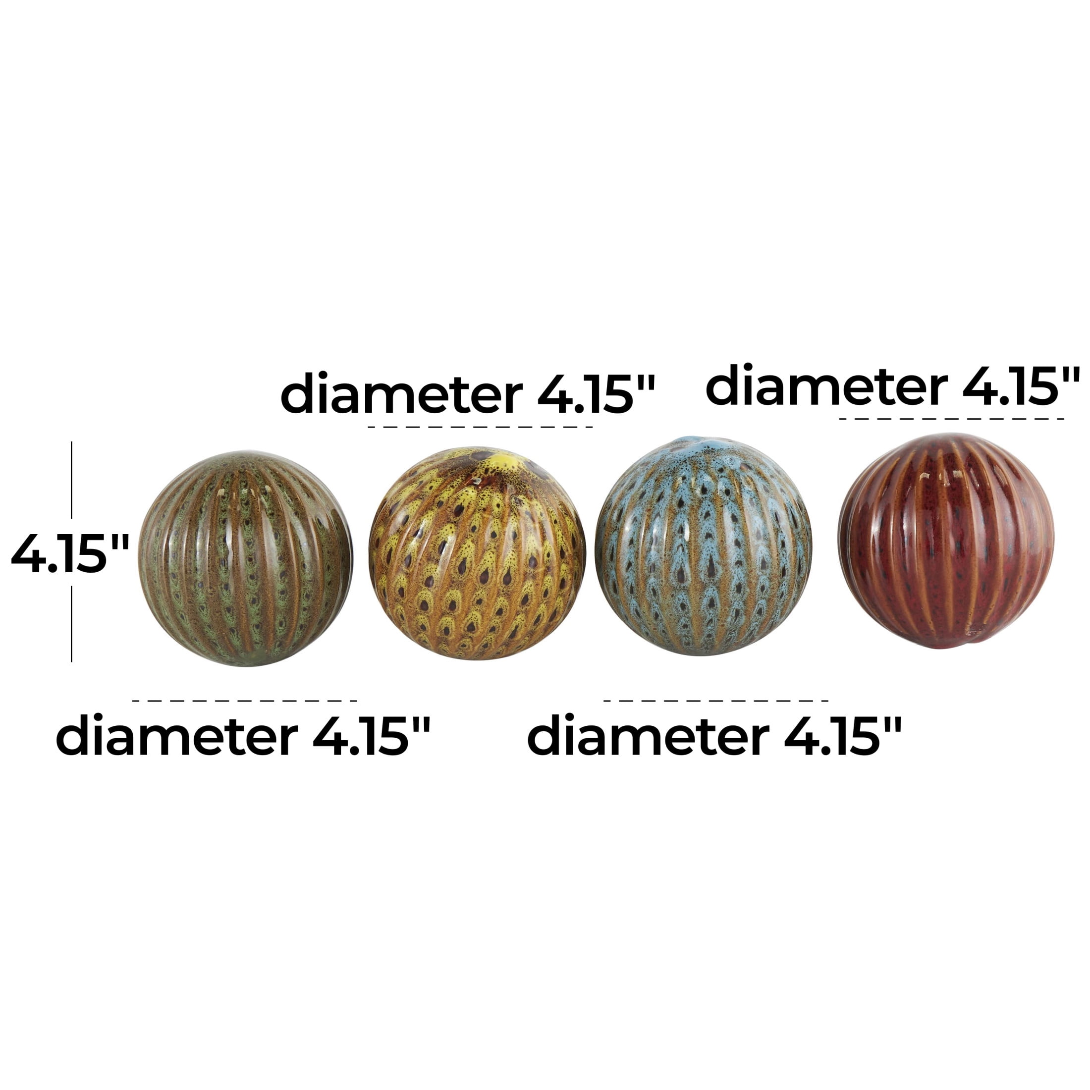 DecMode Multi Colored 4" Spotted Ceramic Orbs & Vase Filler with Grooves (4 Count)