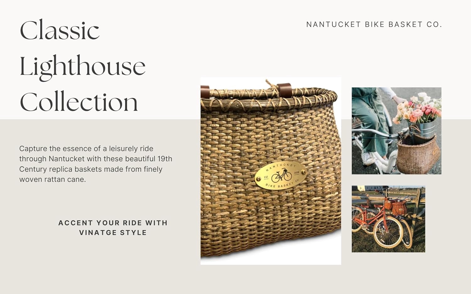 ZJTER. | Lightship Classic Bike Basket For Adult Bikes | Handwoven Rattan With Leather Straps | Vintage Style Front Basket For Daily Rides | 13 Lb Capacity