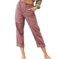thumbnail image 2 of Womens Casual Linen Capri Cargo Pants Loose elastic Waist ankle Cropped Trouser with Pockets and Button, 2 of 4