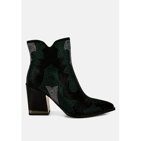 Zarka Rhinestones Embellished Block Heel Boots