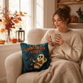 thumbnail image 4 of Summerween Decor Square Pillow Cover 18x18in, Retro Tropical Halloween Ghost Design Plush Throw Pillowcase, Comfort Couch Accent for Summerween Party Decorations, 4 of 7