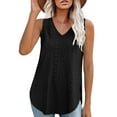 thumbnail image 3 of Women Summer Tank Top Eyelet Embroidery 2025 Vacation Sleeveless V Neck Loose Fit Shirt Casual Clothes Black S, 3 of 6
