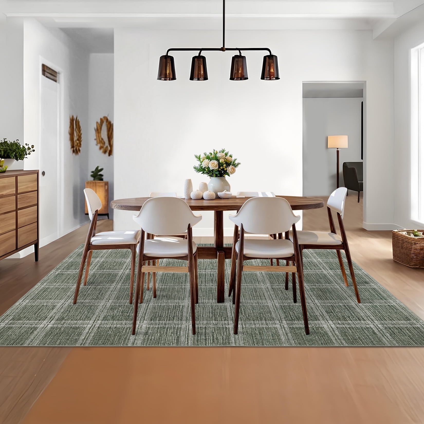 Nasitip Modern Geometric Plaid Pattern Green 9'x12' Area Rugs for Living Room Soft Low Pile Non-Sliping, Machine Washable