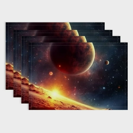 

Fenyluxe Star Planet Sky Linen Cloth Placemats Set of 4 for Birthday Parties Christmas Restaurants Buffets Home Decor 18x12in