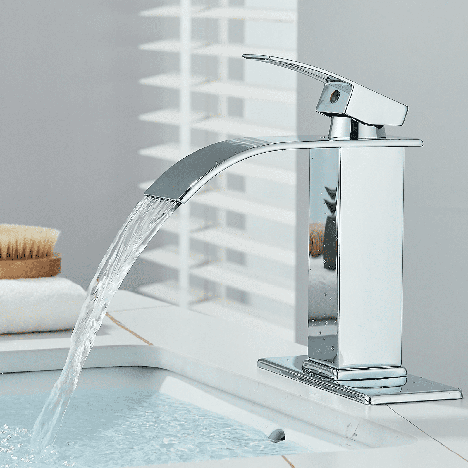 Zovajonia  Bathroom Basin Sink faucet Waterfall Spout Single Handle Mixer Tap W/Cover&Drain Polished Chrome