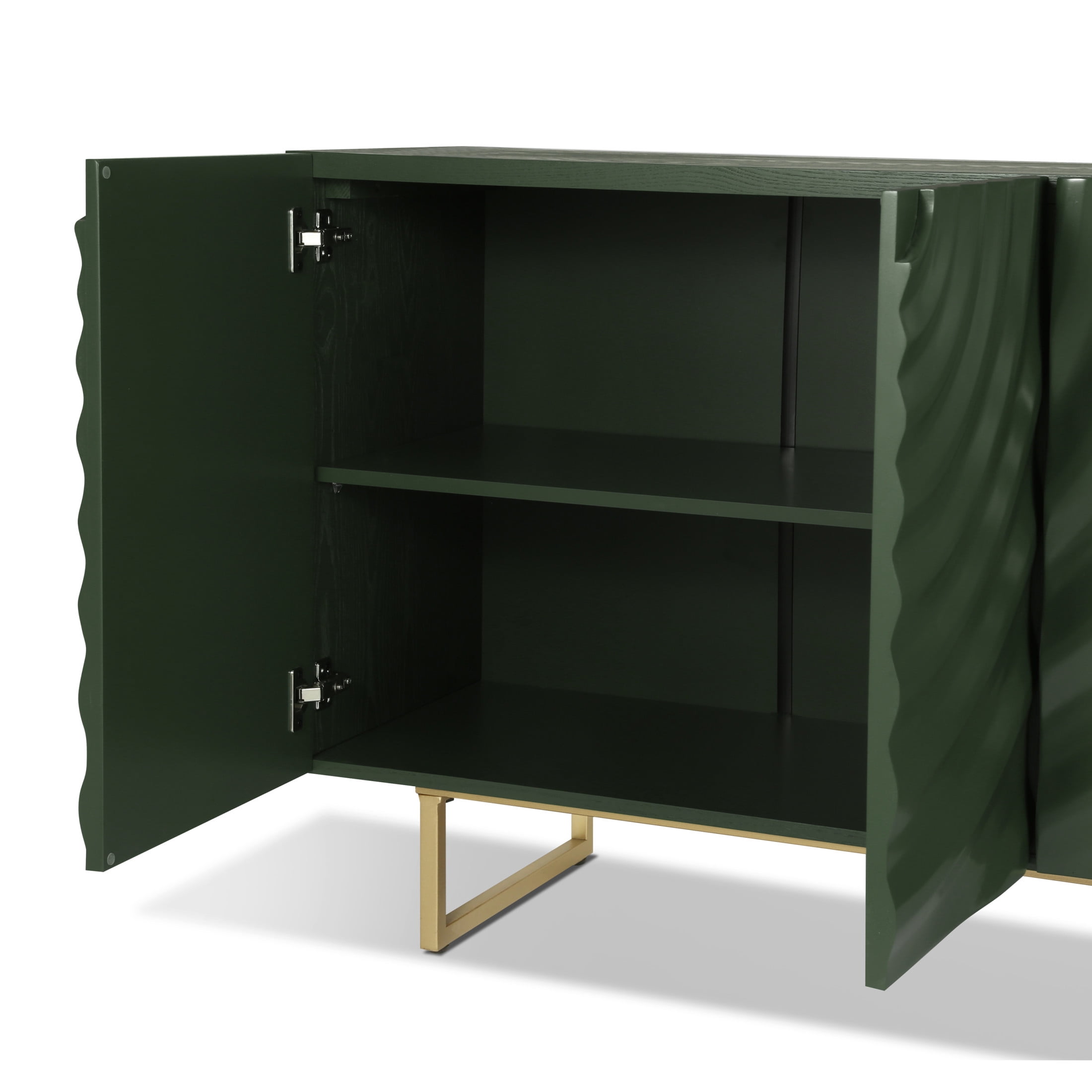 Christopher Knight Home Modern Sculptural 60" Sideboard, Ripple Doors, Adjustable Shelves, Metal Legs, Green