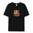 thumbnail image 5 of T Shirts for Women Short Sleeve Cotton Crewneck T-Shirt, Colorful Poppy Embroidered Flowers Tee Tops Casual Basic T-Shirts, XS-5XL Black 3XL, 5 of 7