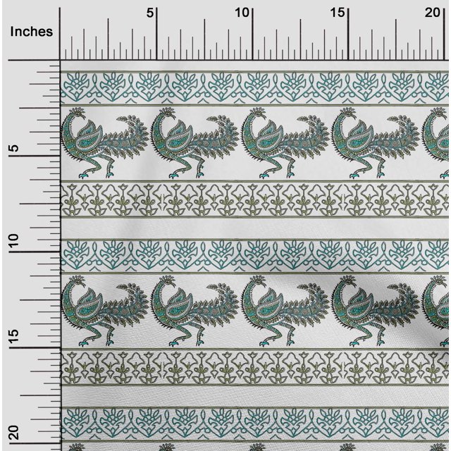 oneOone Polyester Lycra Fabric Floral & Peacock Block Print Sewing Fabric BTY 56 Inch Wide