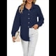 thumbnail image 2 of Camisas de Mujer con Botones, Larga, Cuello Texturizado, Blusa de Trabajo, Blusas Casuales Elegantes con Bolsillo. Azul Marino M, 2 of 10
