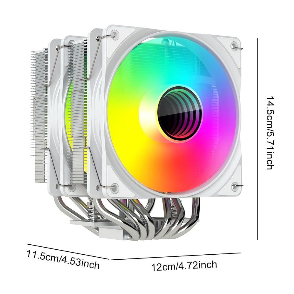 HUISZJ Twin Towers CPU Cooler, 4PIN PWM Silent CPU Radiator, DC 12V Dual Fan CPU Cooler for E-Sports Games Video Rendering (White)