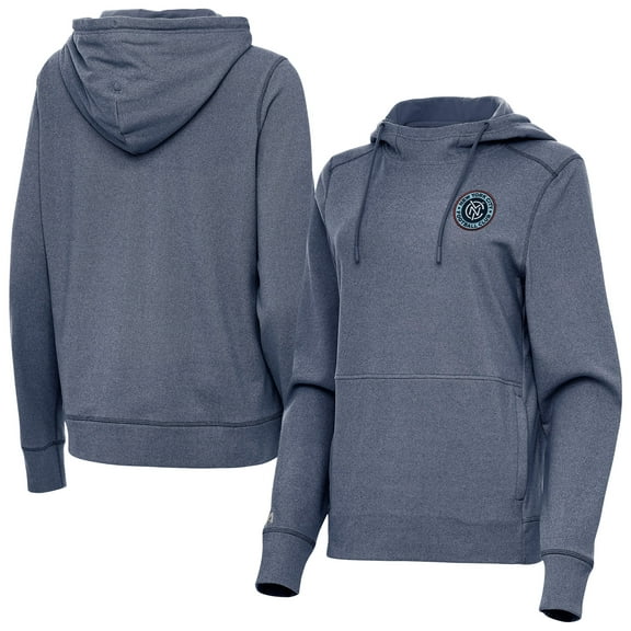 Women's-Antigua  Heather Navy New York City FC Justice Pullover Hoodie