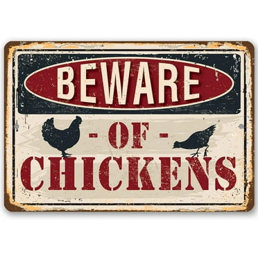 Chicken Coop Sign - Beware of Chickens - Durable Metal Sign - Use Indoor/Outdoor - Great Gift and Decor for Farm and Home Under $20 (8" x 12")