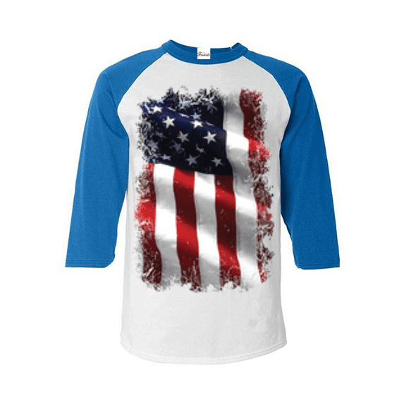 MmF - Mens Raglan Sleeve Baseball T-Shirts, up to Size 3XL - American Flag 4th of July